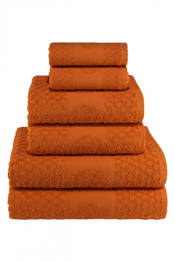 Textile Colors Raket Desenli 100 Pamuk Banyo Havlu Seti 6 Adet, 2 Banyo havlusu, 2 El Havlusu, ve 2 Yüz Havlusu, -Style- Açık Kırmızı - 2