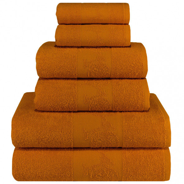 Textile Colors Bisiklet Desenli 100 Pamuk Banyo Havlu Seti 6 Adet, 2 Banyo havlusu, 2 El Havlusu, ve 2 Yüz Havlusu, -Style- Turuncu,, - 2
