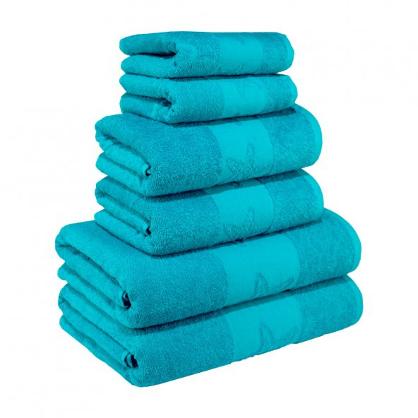 Textile Colors Deniz Yıldızı Desenli 100 Pamuk Banyo Havlu Seti 6 Adet, 2 Banyo Havlusu, 2 El Havlusu, ve 2 Yüz Havlusu, -Comfort- Aqua - 5