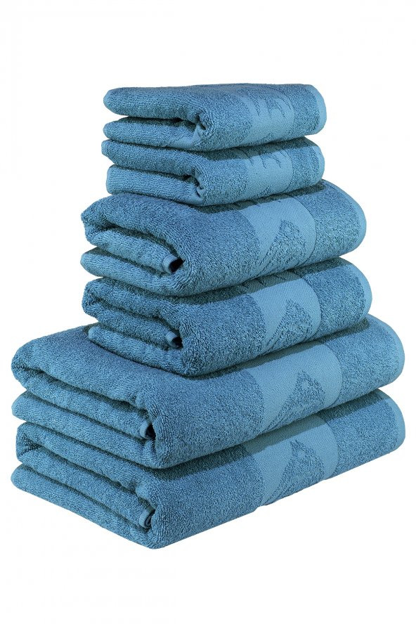 Textile Colors Beta Balık Desenli 100 Pamuk Banyo Havlu Seti 6 Adet, 2 Banyo Havlusu, 2 El Havlusu, ve 2 Yüz Havlusu, -Comfort- Aqua,