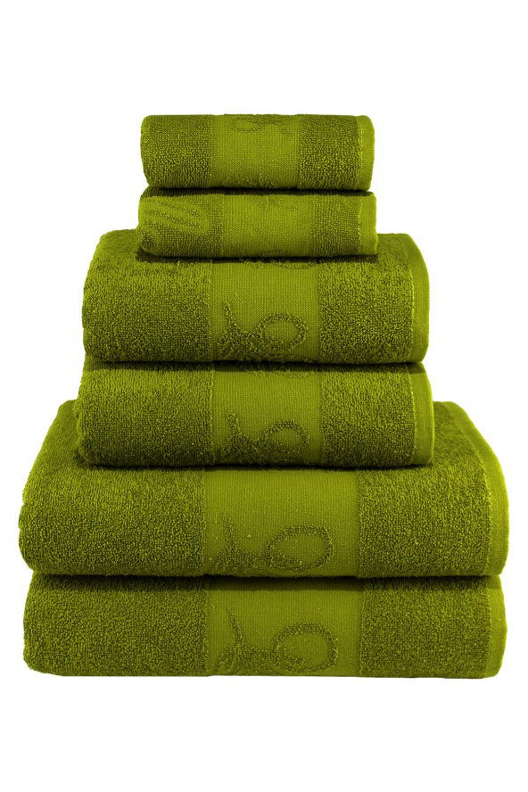 Textile Colors Zeytin Desenli 100 Pamuk Banyo Havlu Seti 6 Adet, 2 Banyo havlusu, 2 El Havlusu, ve 2 Yüz Havlusu, -Style- Zeytin Yeşil, - 2