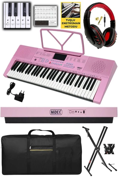 Midex PS-2300PK-PAK 61 Tuşlu Org Stand Kulaklık Pembe Başlangıç İçin Uygun ürün görseli 1