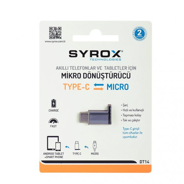Syrox Micro Usbden Type-C ye Dönüştürücü DT14