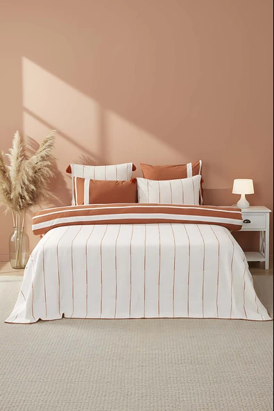 Rivaİstanbul Eva Bakır Çift Kişilik %100 Pamuklu Nevresimli Yatak Örtüsü - 7 Parça Çeyiz Seti - Resim 1