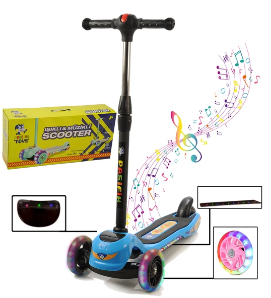 Müzikli ve LED Işıklı Büyük Üç Teker ve Gövde Çocuk Scooter - 5