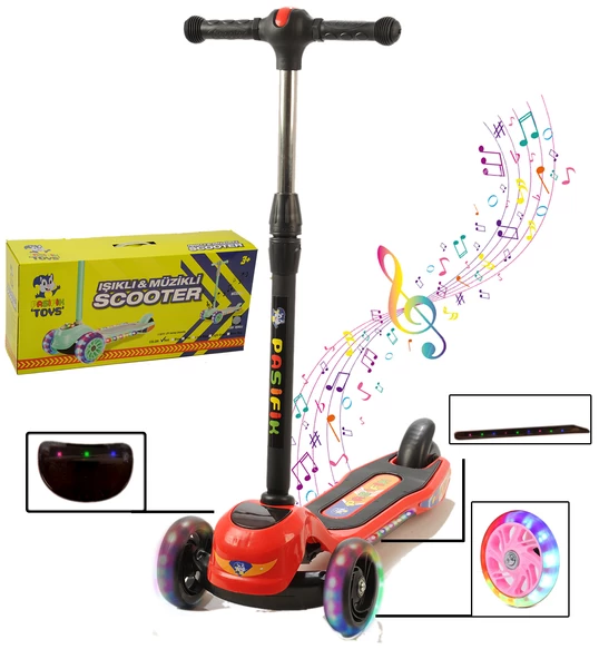 Müzikli ve LED Işıklı Büyük Üç Teker ve Gövde Çocuk Scooter - 4