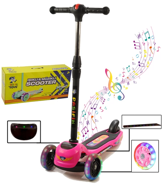 Müzikli ve LED Işıklı Büyük Üç Teker ve Gövde Çocuk Scooter - 6