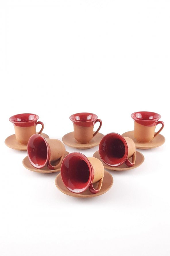 Avanos Toprak Kahve Fincanı Kırmızı 6lı Set
