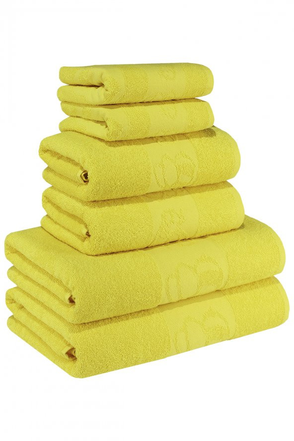 Textile Colors Arı Desenli 100 Pamuk Banyo Havlu Seti 6 Adet, 2 Banyo Havlusu, 2 El Havlusu, ve 2 Yüz Havlusu, -Comfort- Açık Sarı, - 2