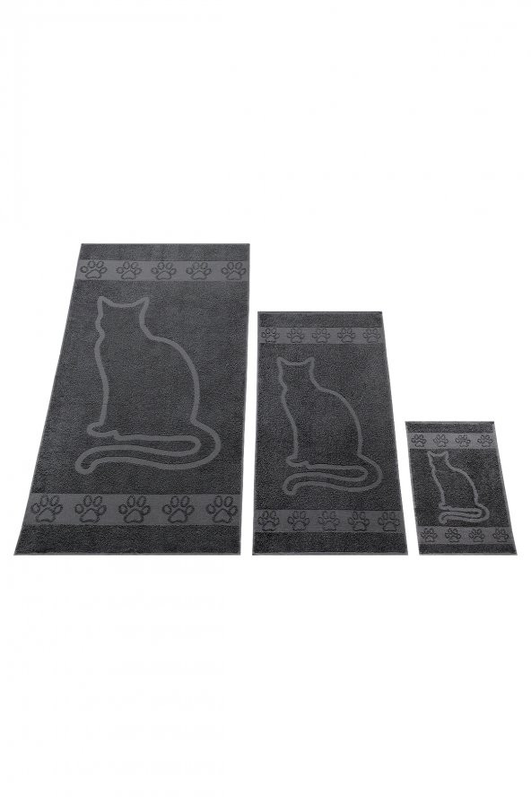 Kedi Desenli 100 Pamuk Banyo Havlu Seti 6 Adet, 2 Banyo Havlusu, 2 El Havlusu, ve 2 Yüz Havlusu, -Comfort- Coolgri11, - 3