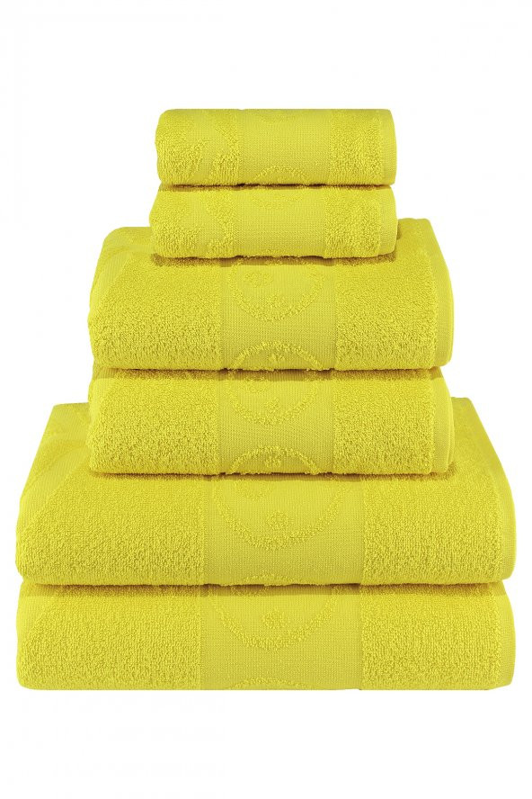 Textile Colors Civciv Desenli 100 Pamuk Banyo Havlu Seti 6 Adet, 2 Banyo Havlusu, 2 El Havlusu, ve 2 Yüz Havlusu, -Comfort- Sarı - 2