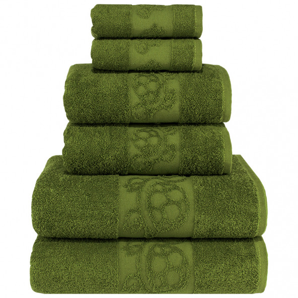Textile Colors Kaplumbaga Desenli 100 Pamuk Banyo Havlu Seti 6 Adet, 2 Banyo Havlusu, 2 El Havlusu, ve 2 Yüz Havlusu, -Elegance- Yeşil, - 2