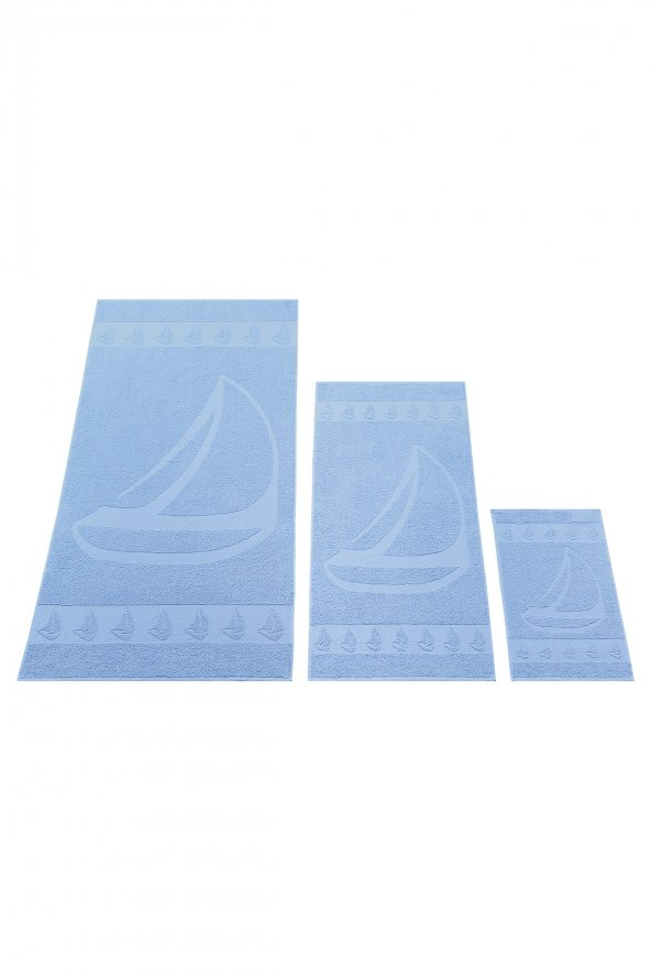 Textile Colors Yelken Desenli 100 Pamuk Banyo Havlu Seti 6 Adet, 2 Banyo Havlusu, 2 El Havlusu, ve 2 Yüz Havlusu, -Elegance- , Açık Mavi - 4
