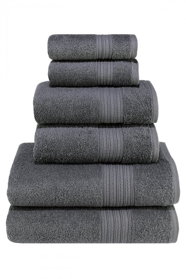 Textile Colors Bordür Desenli 100 Pamuk Banyo Havlu Seti 6 Adet, 2 Banyo Havlusu, 2 El Havlusu, ve 2 Yüz Havlusu, -Vision- Coolgri11 - 2