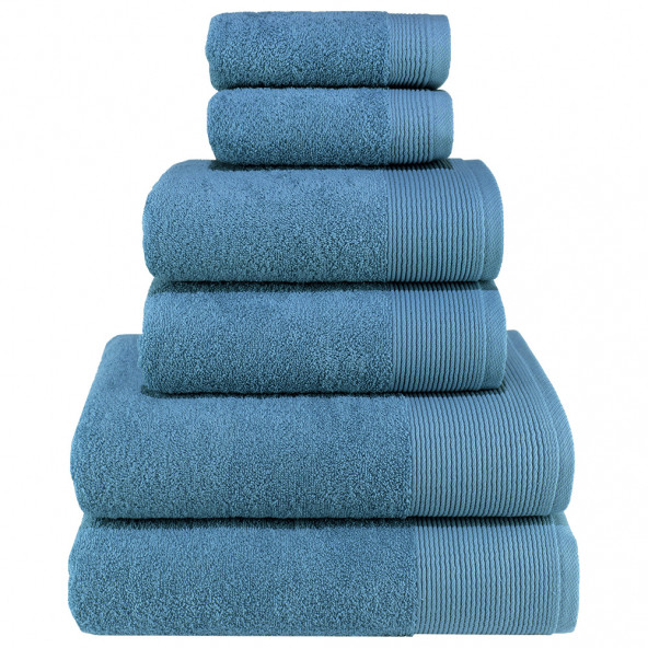 Textile Colors Bordür Kenar Desenli 100 Pamuk Banyo Havlu Seti 6 Adet, 2 Banyo Havlusu, 2 El Havlusu, ve 2 Yüz Havlusu, -Exclusive- Mavi, - 2