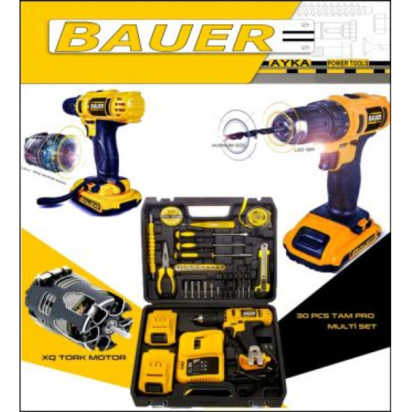 Bauer 24 Volt 5 Amper Çift Akülü 50 Parça Komple Set Şarjlı Vidalama Matkap