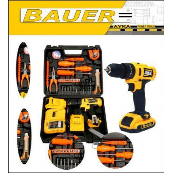 Bauer 32 Volt 5 Amper Çift Akülü 50 Parça Komple Set Şarjlı Vidalama Matkap