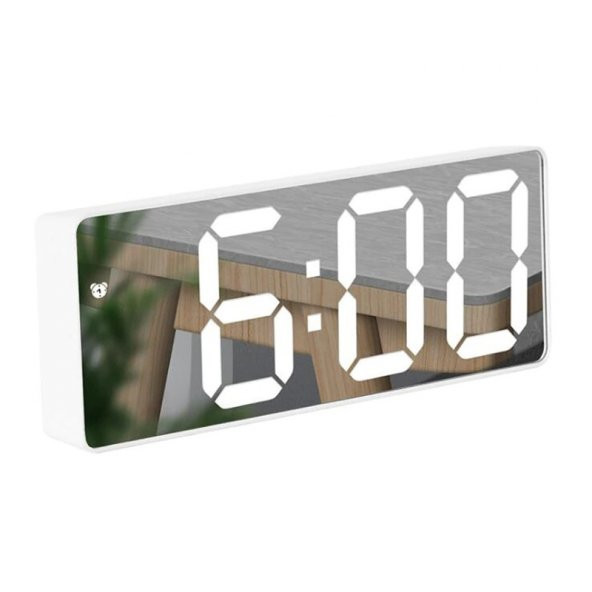 Valkyrie Ayna Çalar Saat LED Dijital Saat - Sıcaklık Göstergesi Gece Modu Beyaz