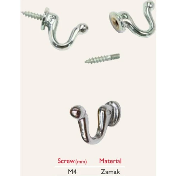 Kanca Askı Vidalı Parlak Krom 4 Adet - 3
