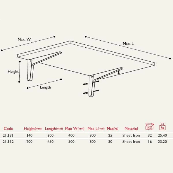 Gürçay Katlanır Duvar Masa Ayağı 30cm - 5
