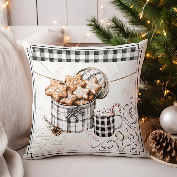 Yılbaşı, Christmas, Kış, Winter Serisi Ekoseli Kırlent - Kırlent Kılıfı