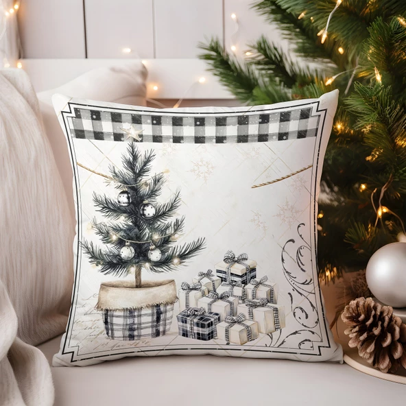 Yılbaşı, Christmas, Kış, Winter Serisi Ekoseli Kırlent - Kırlent Kılıfı