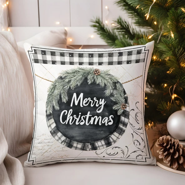 Yılbaşı, Christmas, Kış, Winter Serisi Ekoseli Kırlent - Kırlent Kılıfı ürün görseli