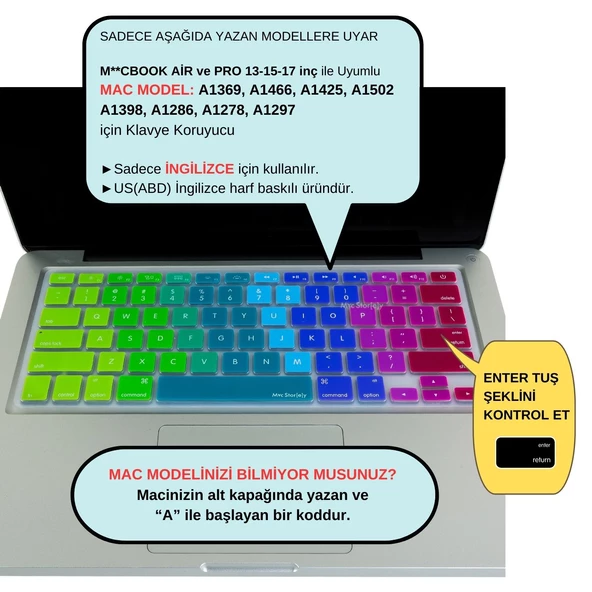 Macbook Klavye Koruyucu Air Pro için (US-ABD İngilizce) Dazzle (Eski USB'li Model 2008-2017) ile Uyumlu - 2