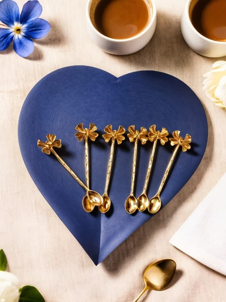 6'lı Şıklık İkonu Altın Kelebek Desenli Dekoratif Çay Kaşığı Seti - 2