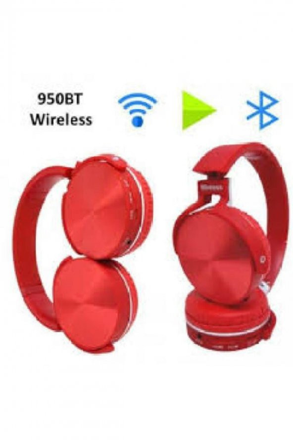 TWS Wıreless Bluetooth Kulak Üstü Kulaklık (JBL 950BT MODELİ) Sporcu Mikrofonlu FM Radyo KIRMIZI - 2