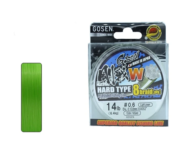 Gosen W8 Hard Type PE 8 Örgü Spin İp Misina 150mt Açık Yeşil  0.6 PE