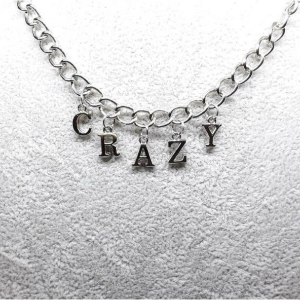Gri Crazy Yazılı Harfli 45 cm Zincirli Hediyelik Bayan Kolye Takı - 2