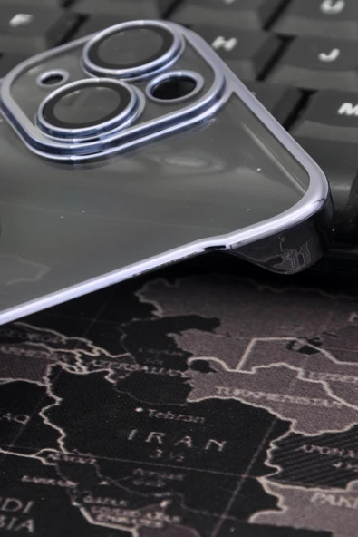 iPhone 14 Uyumlu Mavi Renkli İnce Kenarlı Şeffaf Sert Kapak Kılıf - Resim 3
