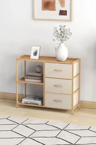 Digithome Bambu 2 Raflı 3 Çekmeceli Dolap Çok Amaçlı Düzenleyici Organizer Şifonyer - B9197 - 3