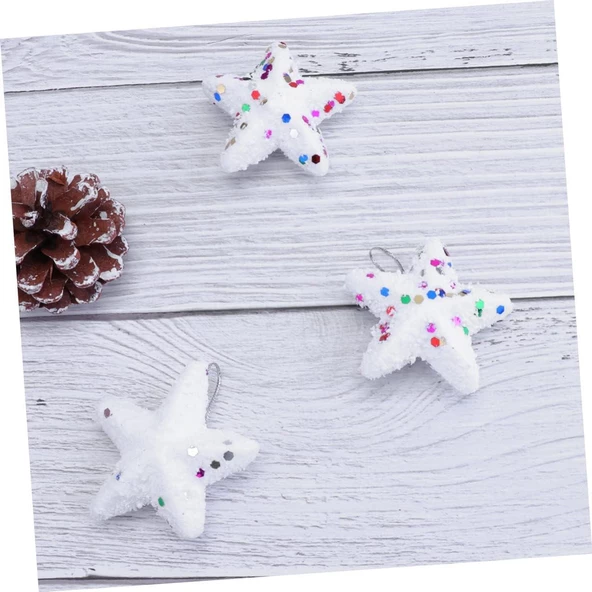 Yıllbaşı Çam Ağacı Süsü Karlı Yıldız Strafor Noel Ağacı Süsü 6 Lı 5 cm - 3