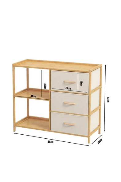 Digithome Bambu 2 Raflı 3 Çekmeceli Dolap Çok Amaçlı Düzenleyici Organizer Şifonyer - B9197 - 4