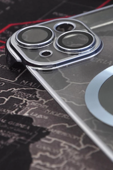 iPhone 14 Uyumlu Mavi Renkli İnce Kenarlı Şeffaf Sert Kapak Kılıf - Resim 2