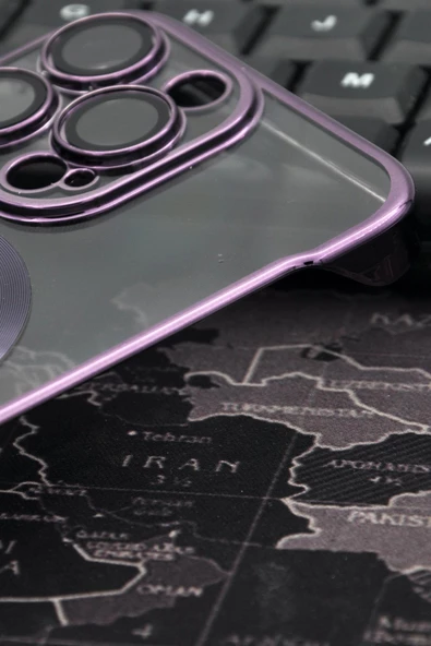 iPhone 13 Pro Uyumlu Mor Renkli İnce Kenarlı Şeffaf Sert Kapak Kılıf - Resim 3
