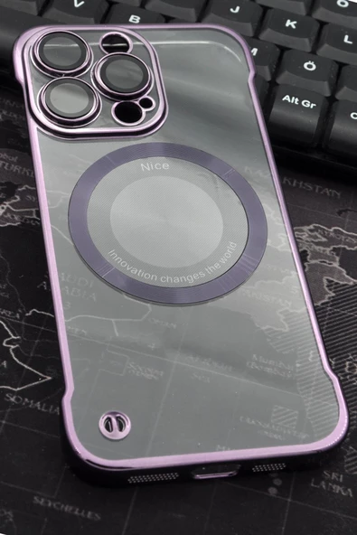 iPhone 13 Pro Uyumlu Mor Renkli İnce Kenarlı Şeffaf Sert Kapak Kılıf ürün görseli
