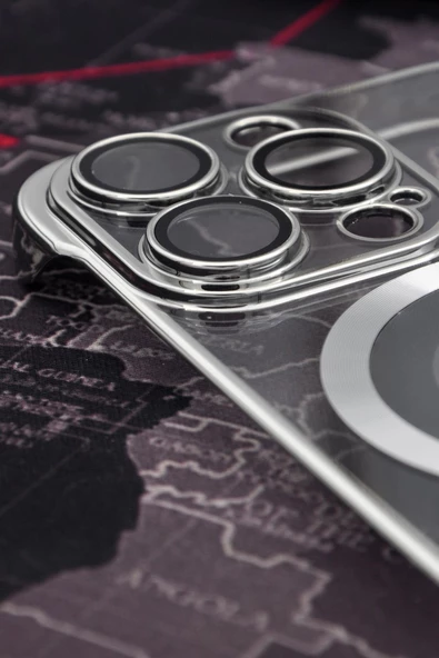 iPhone 14 Pro Uyumlu Gümüş Gri Silver Renkli İnce Kenarlı Şeffaf Sert Kapak Kılıf - Resim 2