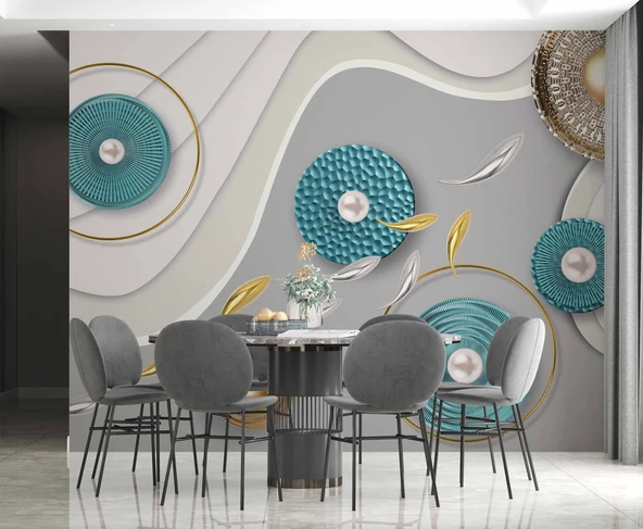 3 Boyutlu Yuvarlak Desenli Duvar Kağıdı - 5