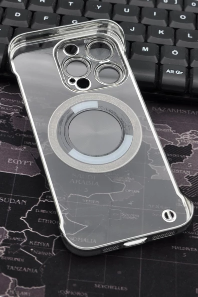 iPhone 14 Pro Uyumlu Gümüş Gri Silver Renkli İnce Kenarlı Şeffaf Sert Kapak Kılıf - Resim 5