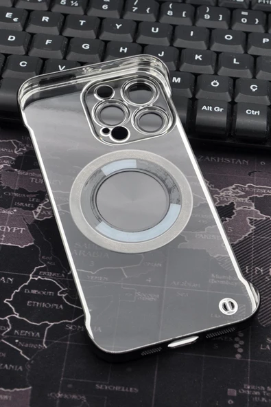 iPhone 13 Pro Uyumlu Siyah Renkli İnce Kenarlı Şeffaf Sert Kapak Kılıf - Resim 5