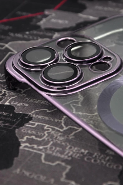 iPhone 13 Pro Uyumlu Mor Renkli İnce Kenarlı Şeffaf Sert Kapak Kılıf - Resim 2