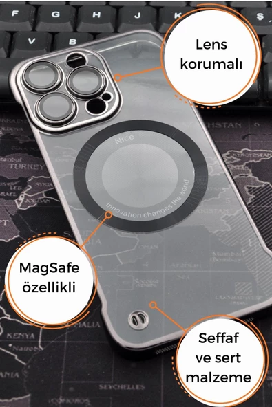 iPhone 14 Uyumlu Siyah Renkli İnce Kenarlı Şeffaf Sert Kapak Kılıf - Resim 6