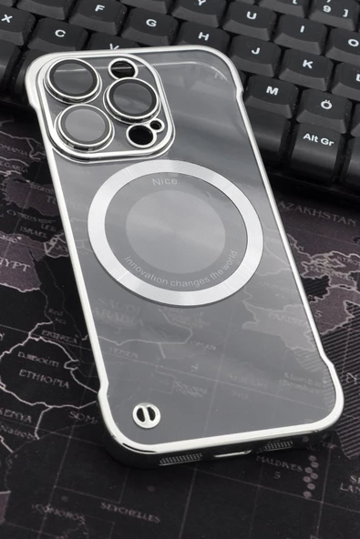 iPhone 14 Pro Uyumlu Gümüş Gri Silver Renkli İnce Kenarlı Şeffaf Sert Kapak Kılıf ürün görseli