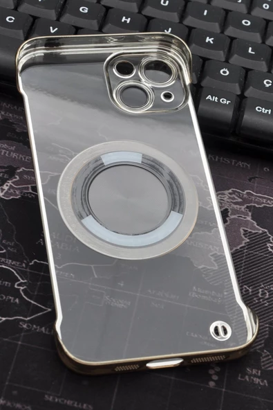 iPhone 14 Uyumlu Altın Sarı Gold Renkli İnce Kenarlı Şeffaf Sert Kapak Kılıf - Resim 5