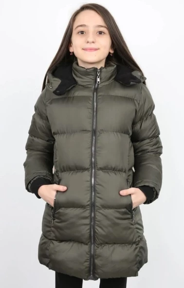 Garland Kız Çocuk Kapüşonlu İçi Polar Uzun Model Mont