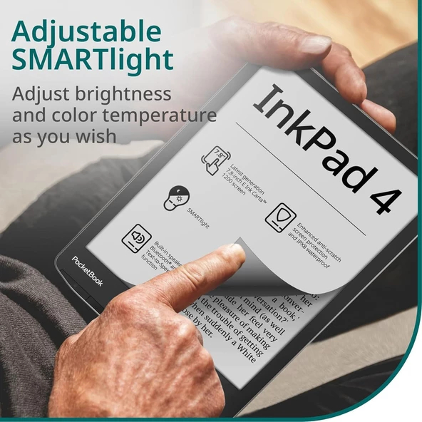 PocketBook InkPad 4 | 7,8ʺ E-Ink E-Kitap Okuyucu | Metinden Sese Fonksiyonu | Dahili Hoparlör | Ayarlanabilir Akıllı Işık | IPX8 Su Geçirmez | Stardust Silver - Resim 10