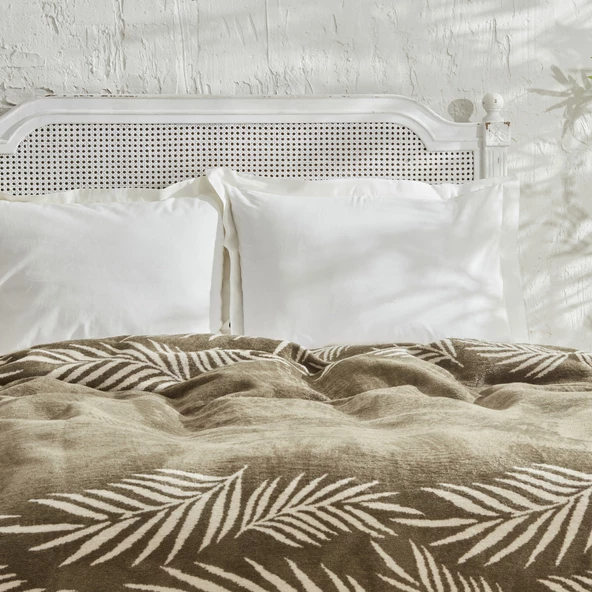 Karaca Home Leaf Tek Kişilik Pamuklu Battaniye Haki - 3